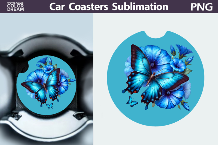 Butterfly Floral Car Coaster | Butterfly Flower Sublimation