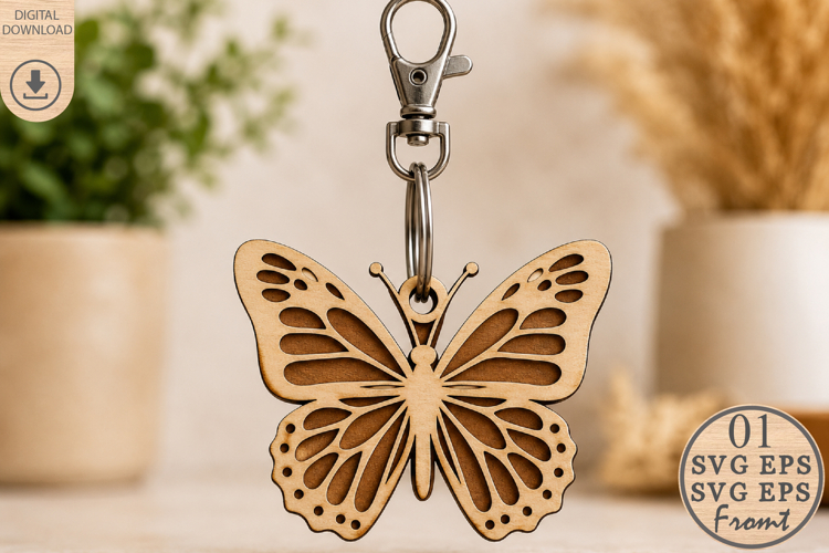 Butterfly Charm SVG Laser File, Monarch Keychain Digital