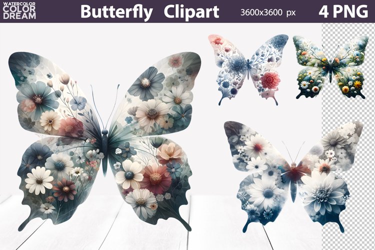 Butterfly Flowers Clipart | Butterfly Double Exposure