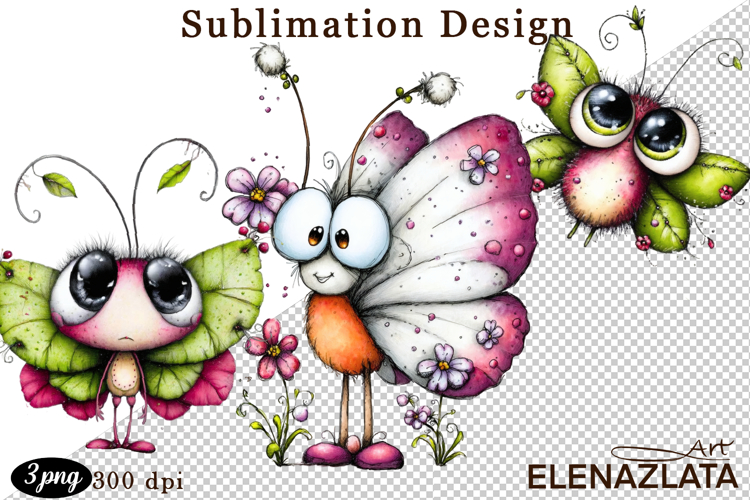Cute Summer Flowers with Butterflies | Floral Clipart PNG