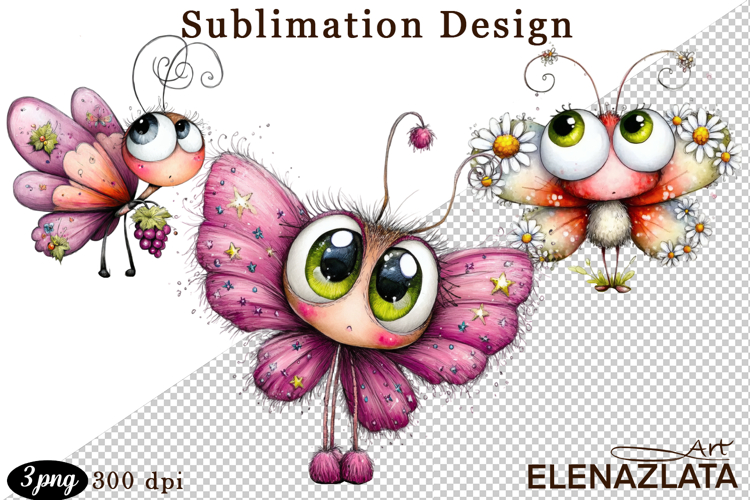 Cute Summer Flowers with Butterflies | Floral Clipart PNG