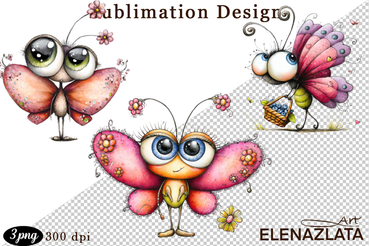 Cute Summer Flowers with Butterflies | Floral Clipart PNG