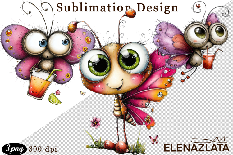 Cute Summer Flowers with Butterflies | Floral Clipart PNG