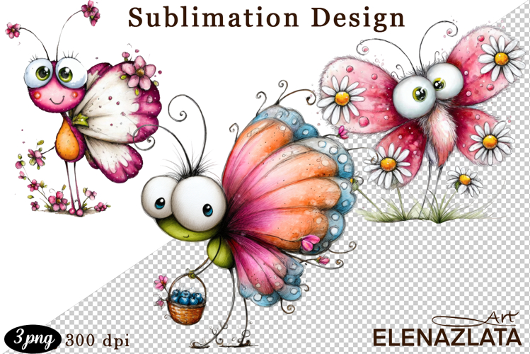 Cute Summer Flowers with Butterflies | Floral Clipart PNG