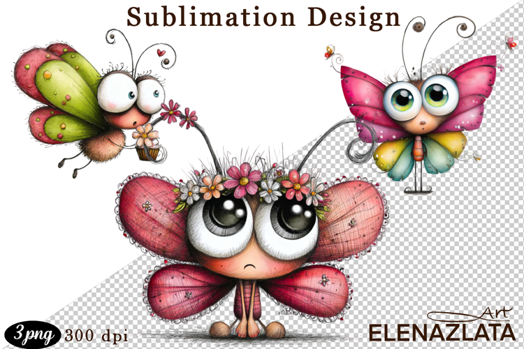 Cute Summer Flowers with Butterflies | Floral Clipart PNG