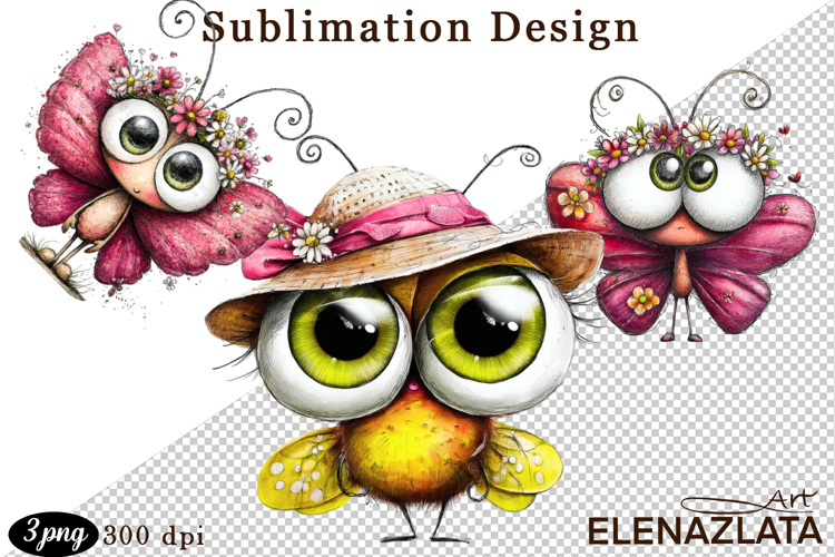 Cute Summer Flowers with Butterflies | Floral Clipart PNG