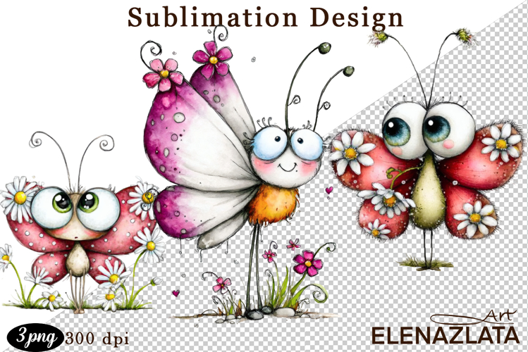 Cute Summer Flowers with Butterflies | Floral Clipart PNG