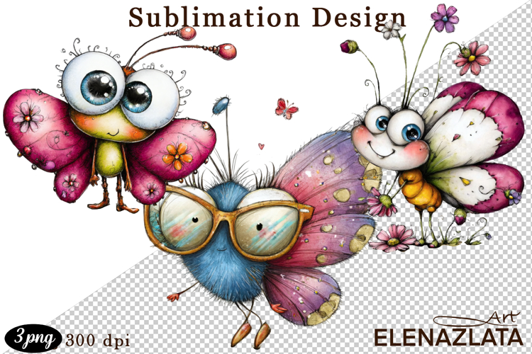 Cute Summer Flowers with Butterflies | Floral Clipart PNG