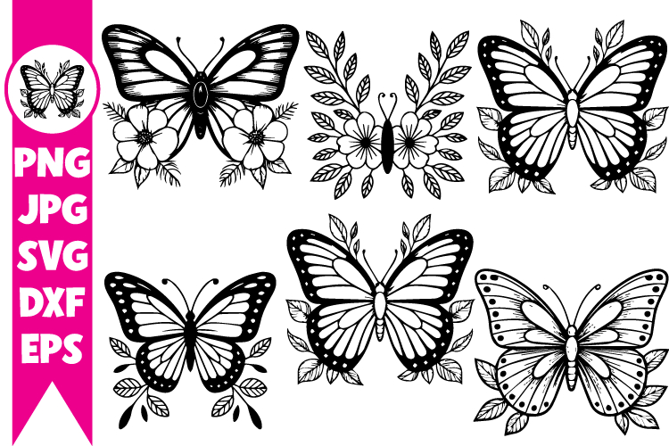 Butterfly SVG Floral Butterfly SVG Silhouette Bundle