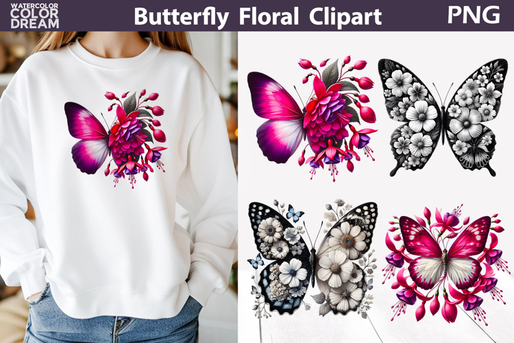 Butterfly Floral Clipart | Bold Botanical PNG