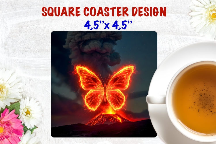 Butterfly coaster sublimation, volcano square coaster PNG