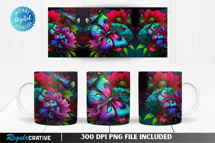 Butterfly Color Flowers 11 & 15 Oz Mug Sublimation