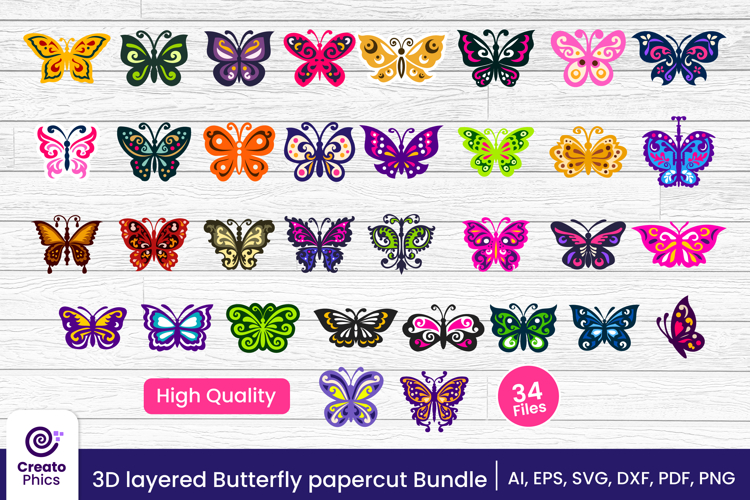 3D Layered Decorative butterfly Papercut | Laser Cut SVG