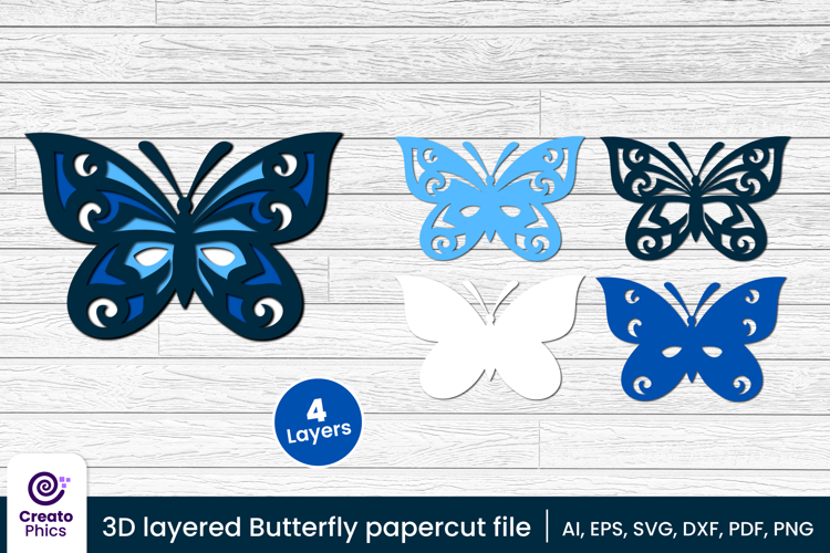 3D layered decorative butterfly papercut file | lasercut SVG