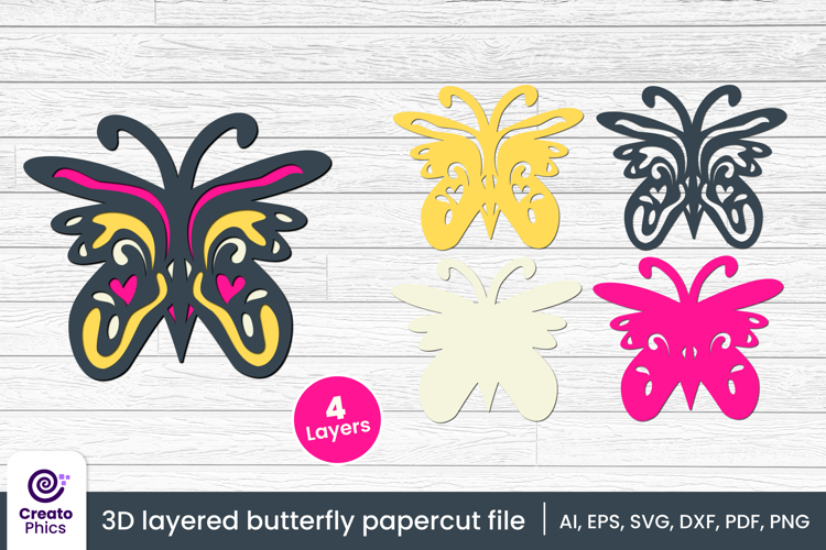 3D layered decorative butterfly papercut file | lasercut SVG