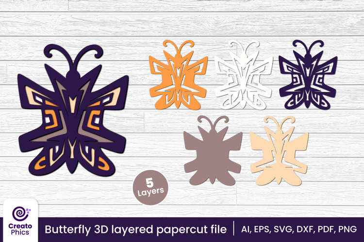 Decorative butterfly 3D layered papercut file | lasercut SVG
