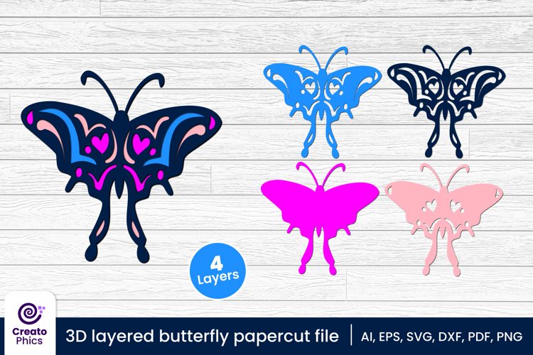 3D layered decorative butterfly papercut file | lasercut SVG