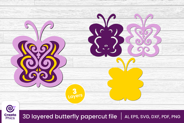 3D layered decorative butterfly papercut file | lasercut SVG