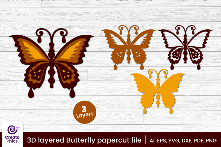 3D layered decorative butterfly papercut file | lasercut SVG