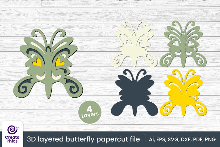 3D layered decorative butterfly papercut file | lasercut SVG