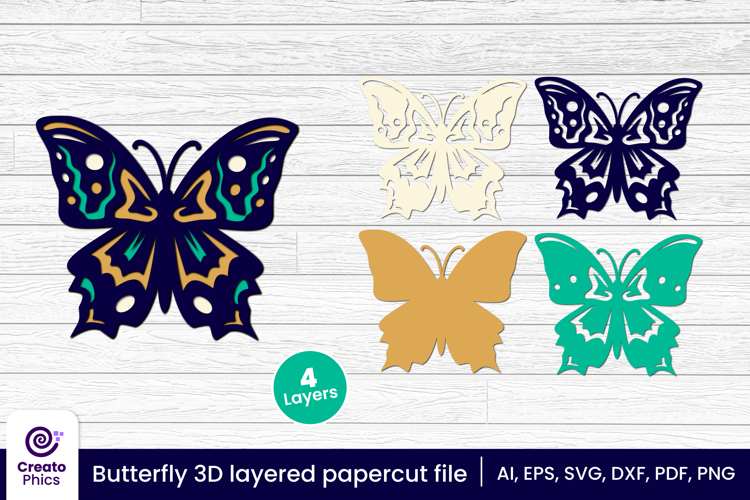 Decorative butterfly 3D layered papercut file | lasercut SVG