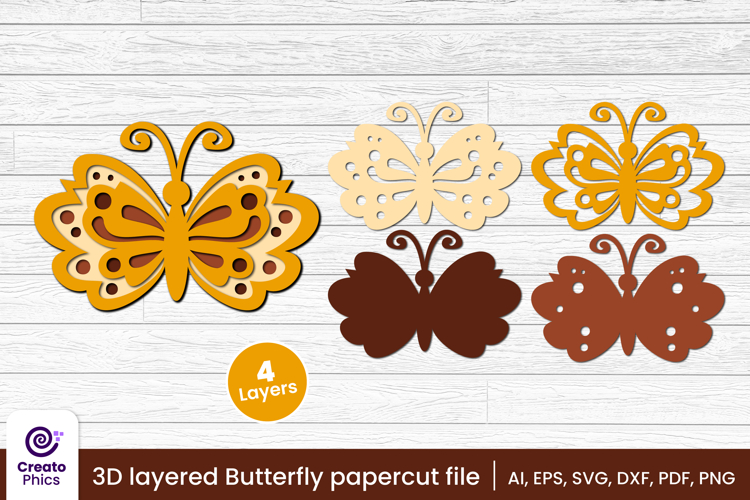 3D layered decorative butterfly papercut file | lasercut SVG