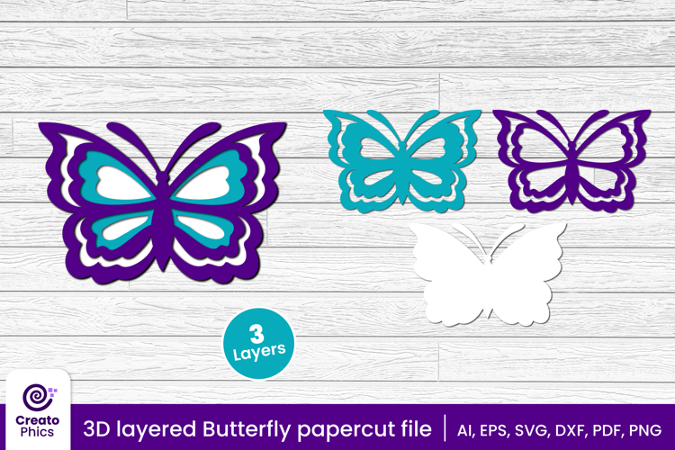 3D layered decorative butterfly papercut file | lasercut SVG