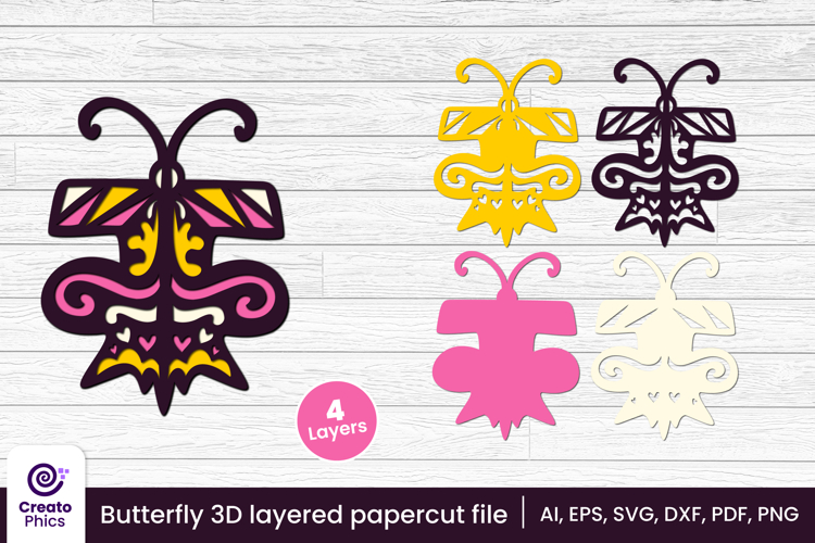 Decorative butterfly 3D layered papercut file | lasercut SVG