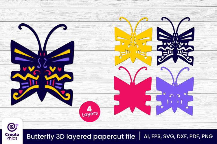 Decorative butterfly 3D layered papercut file | lasercut SVG