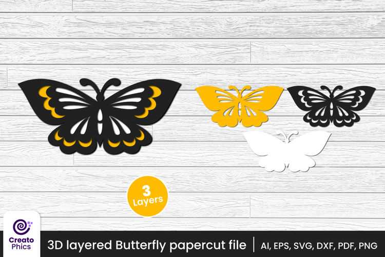 3D layered decorative butterfly papercut file | lasercut SVG