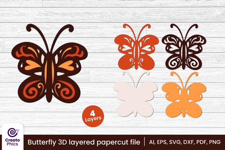 Decorative butterfly 3D layered papercut file | lasercut SVG