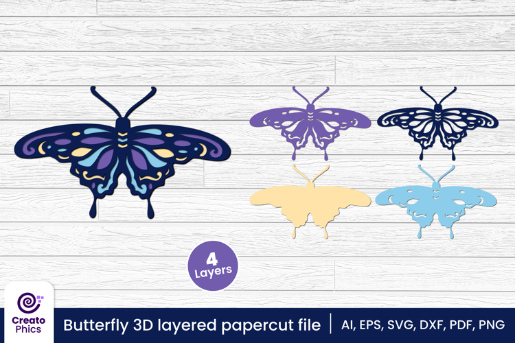 Decorative butterfly 3D layered papercut file | lasercut SVG