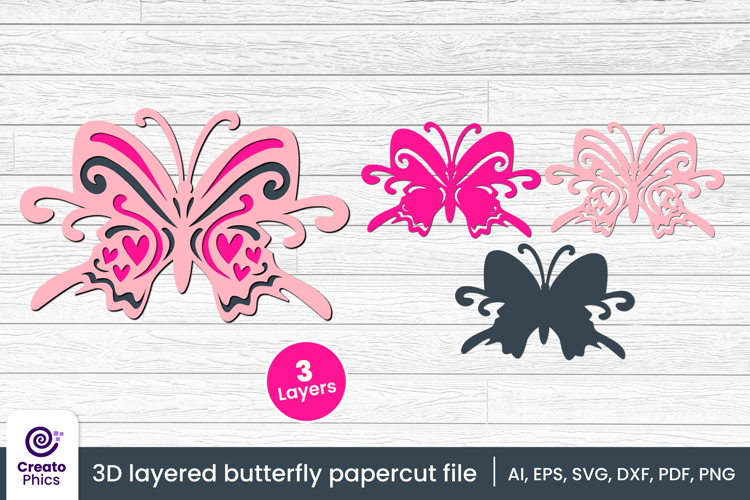 3D layered decorative butterfly papercut file | lasercut SVG