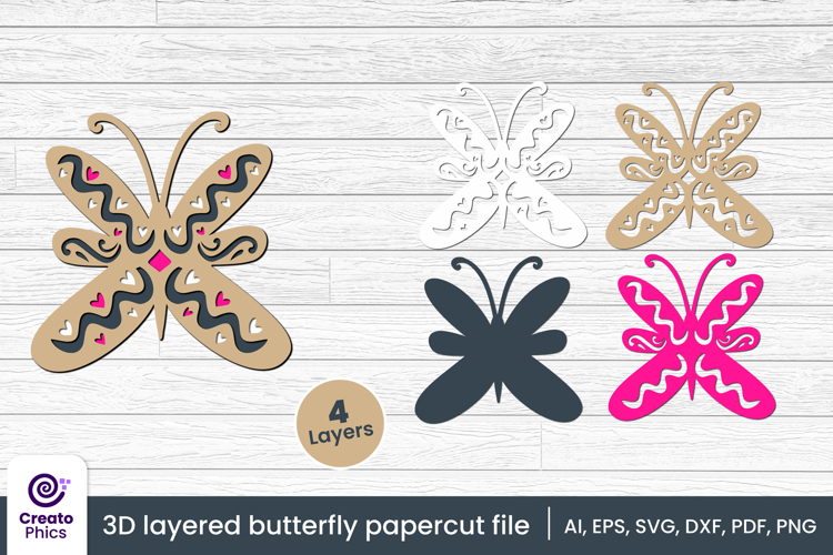 3D layered decorative butterfly papercut file | lasercut SVG