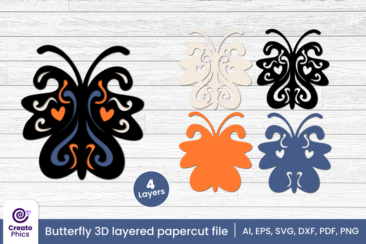 Decorative butterfly 3D layered papercut file | lasercut SVG