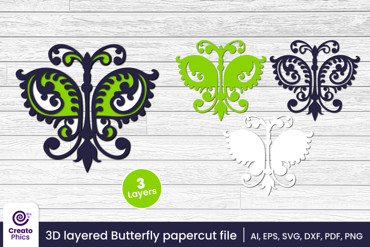 3D layered decorative butterfly papercut file | lasercut SVG