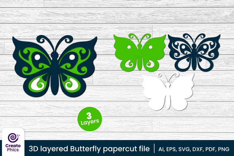 3D layered decorative butterfly papercut file | lasercut SVG