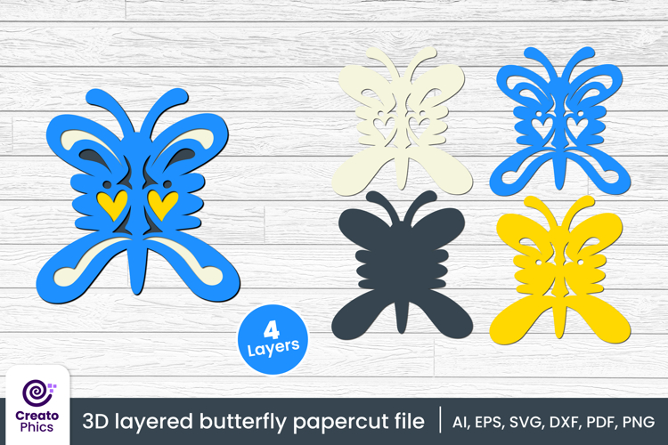 3D layered decorative butterfly papercut file | lasercut SVG