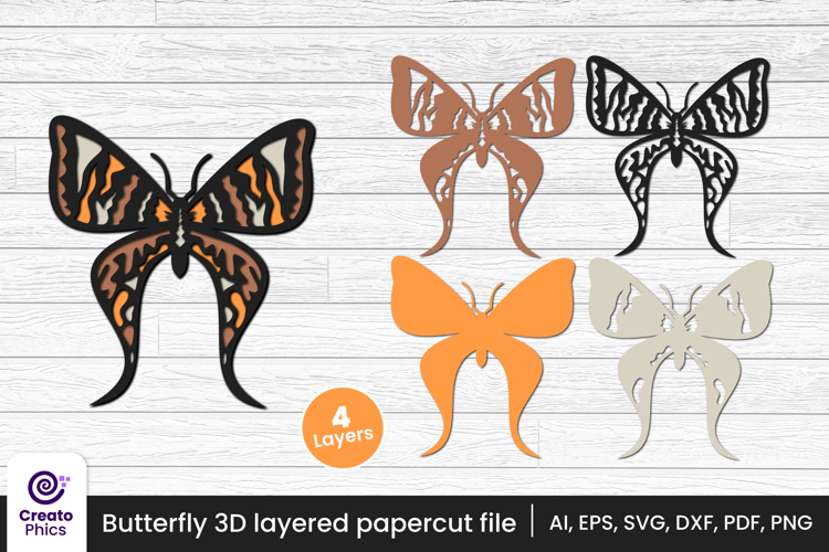 Decorative butterfly 3D layered papercut file | lasercut SVG