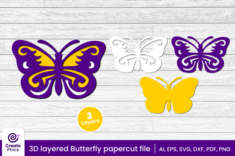 3D layered decorative butterfly papercut file | lasercut SVG