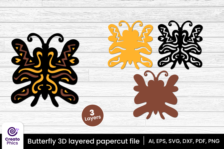 Decorative butterfly 3D layered papercut file | lasercut SVG
