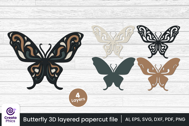 Decorative butterfly 3D layered papercut file | lasercut SVG