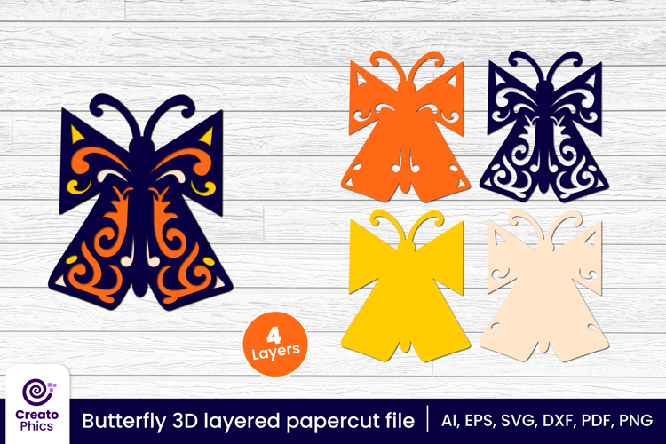 Decorative butterfly 3D layered papercut file | lasercut SVG