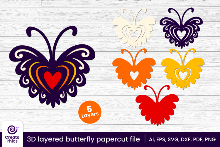 3D layered decorative butterfly papercut file | lasercut SVG