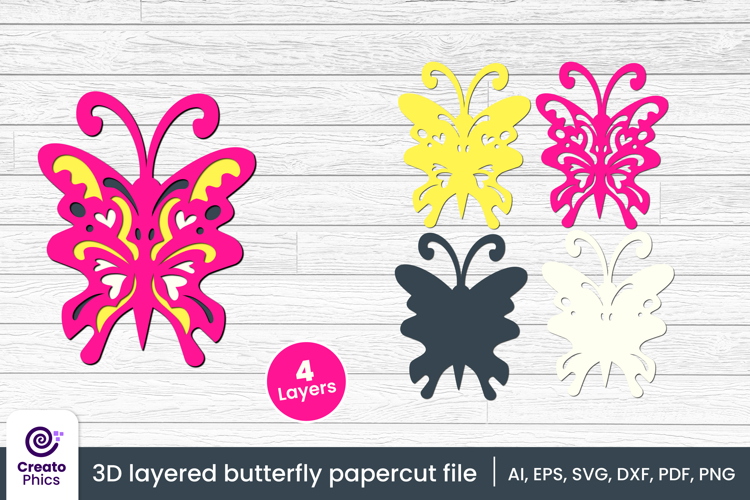 3D layered decorative butterfly papercut file | lasercut SVG