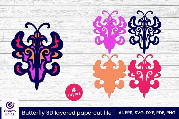 Decorative butterfly 3D layered papercut file | lasercut SVG