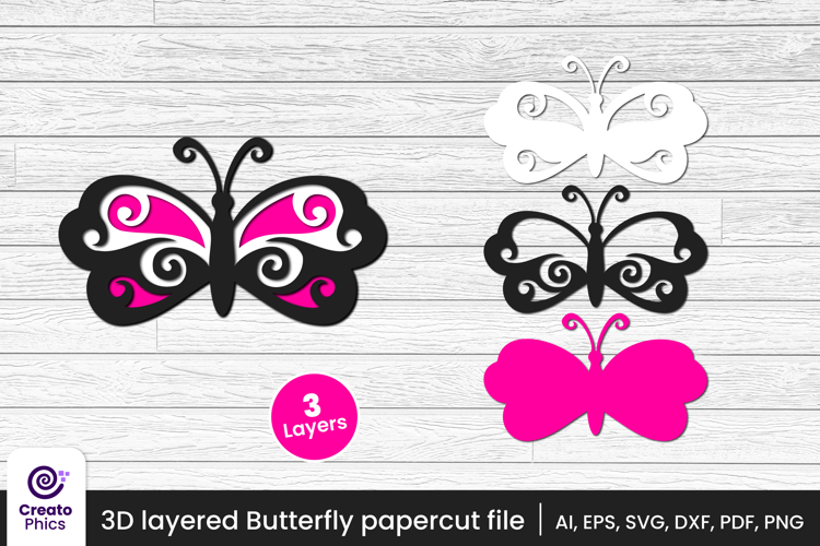 3D layered decorative butterfly papercut file | lasercut SVG