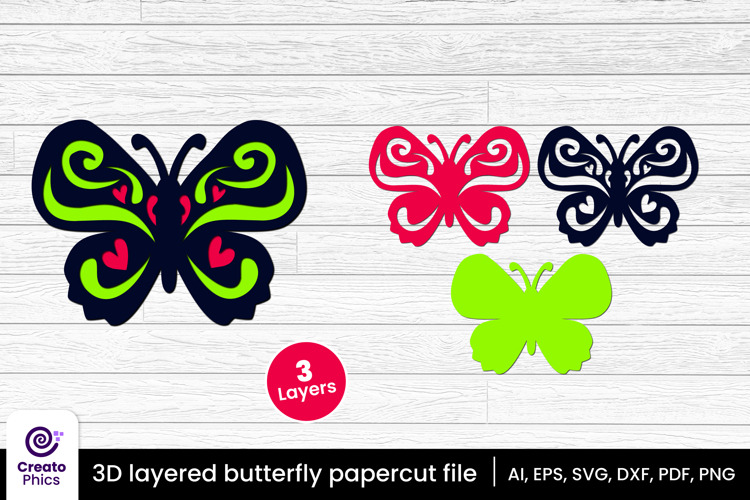 3D layered decorative butterfly papercut file | lasercut SVG
