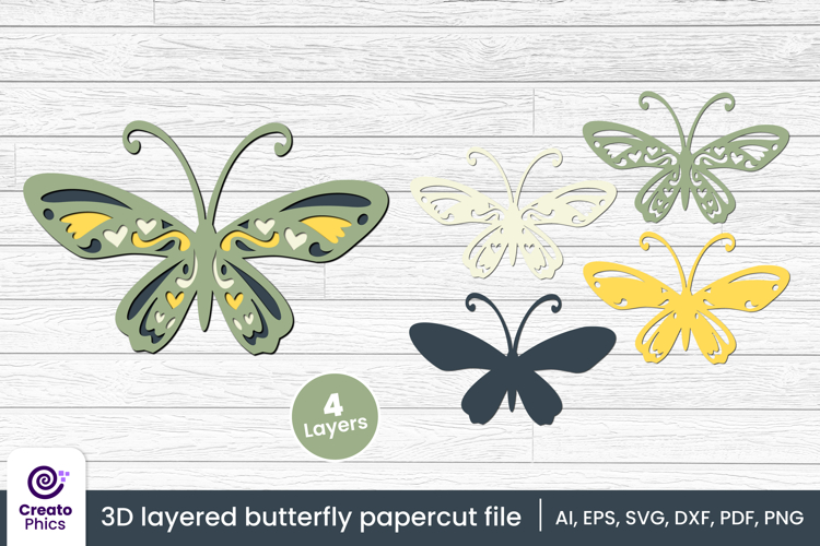 3D layered decorative butterfly papercut file | lasercut SVG