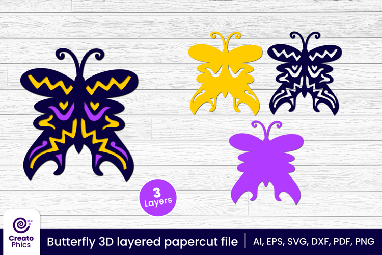 Decorative butterfly 3D layered papercut file | lasercut SVG